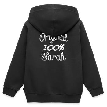 Original 100% Sarah - Kinder Premium Organic Zip Hoodie - Schwarz - Hinten - AI Model Kid Male (0cm)