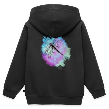 Libellule - coloré - aquarelle - hippie - Sweat Premium à capuche zippé enfant bio - noir - Dos - AI Model Kid Male (0cm)