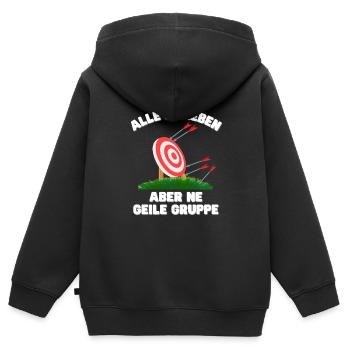 Lustiger Spruch Bogenschießen Gruppe Bogensport - Kinder Premium Organic Zip Hoodie - Schwarz - Hinten - AI Model Kid Male (0cm)