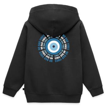 Evil Blue Eye Nazar Turc Grec - Sweat Premium à capuche zippé enfant bio - noir - Dos - AI Model Kid Male (0cm)