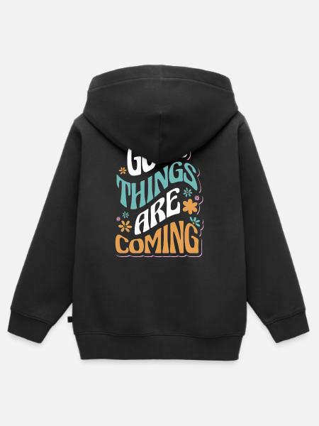 De bonnes choses arrivent motivantes - Sweat Premium à capuche zippé enfant bio - noir