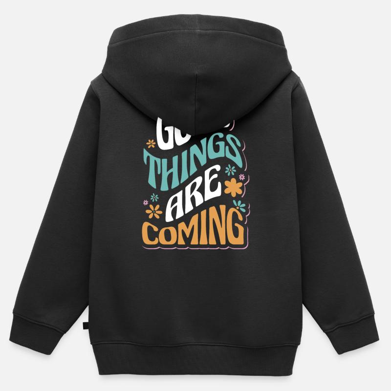 De bonnes choses arrivent motivantes - Sweat Premium à capuche zippé enfant bio - noir