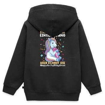 Erste Klasse Einhorn Grundschule - Kinder Premium Organic Zip Hoodie - Schwarz - Hinten - AI Model Kid Male (0cm)