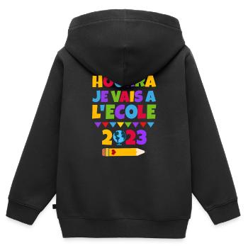 Hurra ich gehe in die 2023 - Kinder Premium Organic Zip Hoodie - Schwarz - Hinten - AI Model Kid Male (0cm)