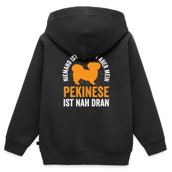 Pekinese ist perfekt Peking-Palasthund - Kinder Premium Organic Zip Hoodie - Schwarz - Hinten - AI Model Kid Male (0cm)