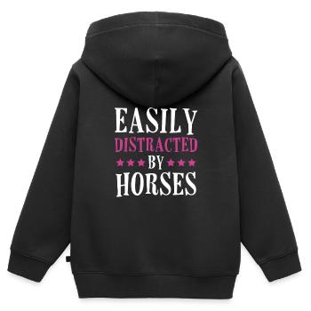 Facilement distrait par les chevaux - Sweat Premium à capuche zippé enfant bio - noir - Dos - AI Model Kid Male (0cm)