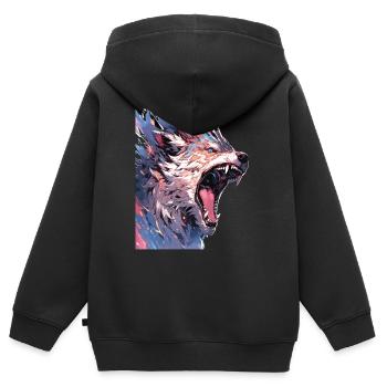 Wolf Wolfskopf Wölfe Waldbewohner Tiere - Kinder Premium Organic Zip Hoodie - Schwarz - Hinten - AI Model Kid Male (0cm)
