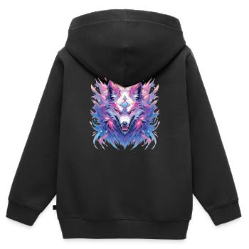 Wolf Wolfskopf Wölfe Waldbewohner Tiere - Kinder Premium Organic Zip Hoodie - Schwarz - Hinten - AI Model Kid Male (0cm)