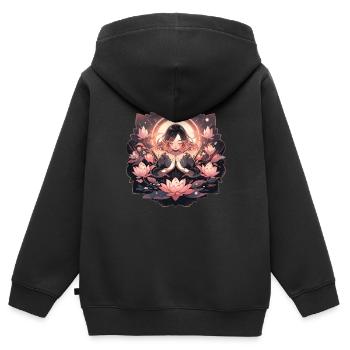 Meditation Lotusblüte Achtsamkeit Entspannung - Kinder Premium Organic Zip Hoodie - Schwarz - Hinten - AI Model Kid Male (0cm)