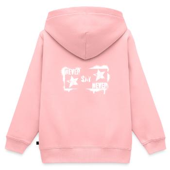 SAG NIEMALS NIE - Kinder Premium Organic Zip Hoodie - Rosa - Hinten - AI Model Kid Female (0cm)