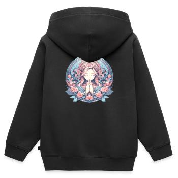 Méditation, pleine conscience, relaxation, tranquillité - Sweat Premium à capuche zippé enfant bio - noir - Dos - AI Model Kid Male (0cm)