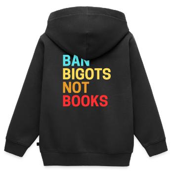 Fanatiker verbieten, nicht Bücher, verbotene Bücher - Kinder Premium Organic Zip Hoodie - Schwarz - Hinten - AI Model Kid Male (0cm)