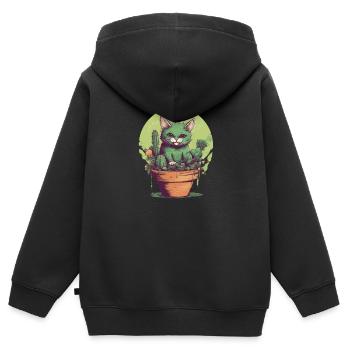 Güne Katze im Topf mit grünen Pflanzen - Kinder Premium Organic Zip Hoodie - Schwarz - Hinten - AI Model Kid Male (0cm)