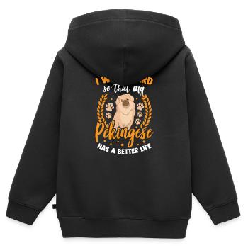 Arbeite für meinen Pekinese Peking-Palasthund - Kinder Premium Organic Zip Hoodie - Schwarz - Hinten - AI Model Kid Male (0cm)