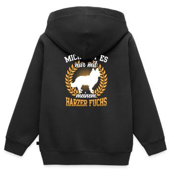 Nur mit Harzer Fuchs altdeutscher Hütefuchs - Kinder Premium Organic Zip Hoodie - Schwarz - Hinten - AI Model Kid Male (0cm)