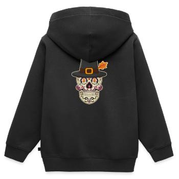 Pilgrim Sugar Skull Mexican Thanksgiving - Kids Premium Organic Zip-up Hoodie - black - Back - AI Model Kid Male (0cm)