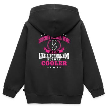 Drôle d’infirmière hygiénisteMaman - Sweat Premium à capuche zippé enfant bio - noir - Dos - AI Model Kid Male (0cm)