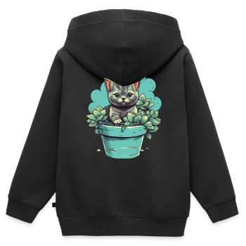 Chaton mignon dans un pot de fleurs avec des plantes succulentes - Sweat Premium à capuche zippé enfant bio - noir - Dos - AI Model Kid Male (0cm)