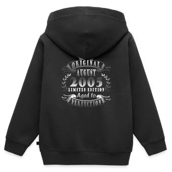 Août 2005 Anniversaire Août 2005 Août - Sweat Premium à capuche zippé enfant bio - noir - Dos - AI Model Kid Male (0cm)