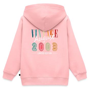 20e anniversaire Année Août 2003 Original 2003 - Sweat Premium à capuche zippé enfant bio - rose - Dos - AI Model Kid Female (0cm)