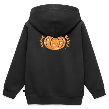 Dentelle de citrouille Halloween Automne Jour de Thanksgiving - Sweat Premium à capuche zippé enfant bio - noir - Dos - AI Model Kid Male (0cm)