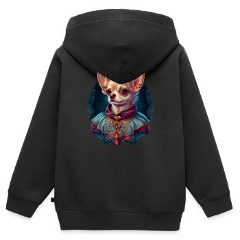 Chihuahua - Dame Anglaise Robe Chien - Sweat Premium à capuche zippé enfant bio - noir - Dos - AI Model Kid Male (0cm)