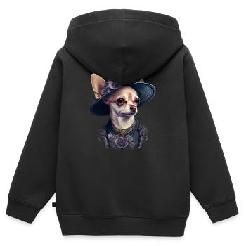 Chihuahua - Dame Anglaise Robe Chien - Sweat Premium à capuche zippé enfant bio - noir - Dos - AI Model Kid Male (0cm)