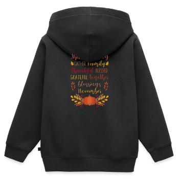 Dankbar Segen Thanksgiving Familie Lustig Urlaub - Kinder Premium Organic Zip Hoodie - Schwarz - Hinten - AI Model Kid Male (0cm)