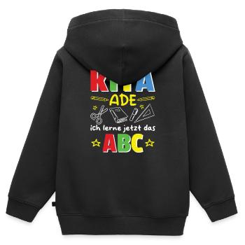 kita ade ich lerne jetzt das abc Einschulung - Kinder Premium Organic Zip Hoodie - Schwarz - Hinten - AI Model Kid Male (0cm)