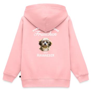 Vorsicht - Bissiges Frauchen - Havaneser - Kinder Premium Organic Zip Hoodie - Rosa - Hinten - AI Model Kid Female (0cm)