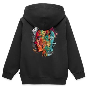 Double portraits - Sweat Premium à capuche zippé enfant bio - noir - Dos - AI Model Kid Male (0cm)