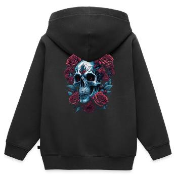 Totenkopf mit Rosen Blumen - Kinder Premium Organic Zip Hoodie - Schwarz - Hinten - AI Model Kid Male (0cm)