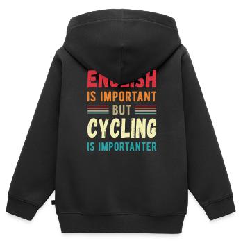 L’anglais est important mais le cyclisme est plus important - Sweat Premium à capuche zippé enfant bio - noir - Dos - AI Model Kid Male (0cm)
