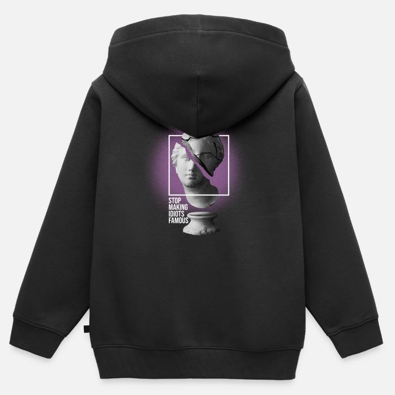 Vaporwave Arrêtez de rendre les idiots célèbres - Stupid Peopl - Sweat Premium à capuche zippé enfant bio - noir