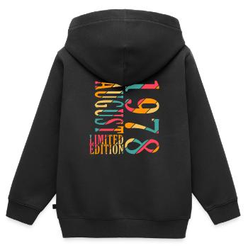 August 1978 Jahrestag August 1978 August - Kinder Premium Organic Zip Hoodie - Schwarz - Hinten - AI Model Kid Male (0cm)
