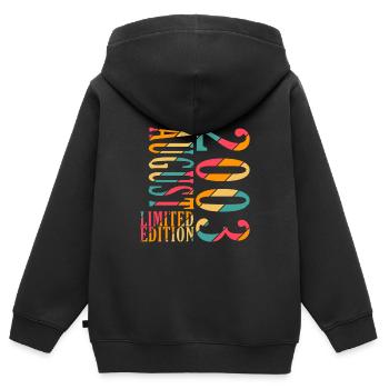 August 2003 Jahrestag August 2003 August - Kinder Premium Organic Zip Hoodie - Schwarz - Hinten - AI Model Kid Male (0cm)