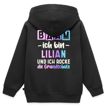 Name Lilian Geschenk Grundschule - Kinder Premium Organic Zip Hoodie - Schwarz - Hinten - AI Model Kid Male (0cm)