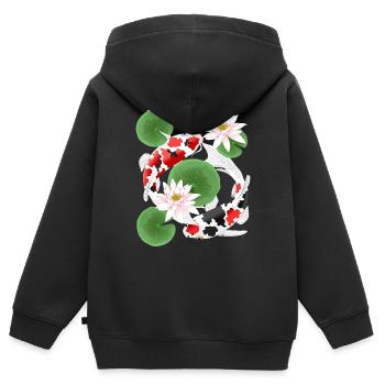 Koi dans l’étang aux nénuphars - Sweat Premium à capuche zippé enfant bio - noir - Dos - AI Model Kid Male (0cm)