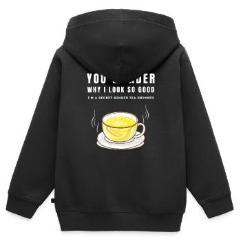 JE SUIS UN BUVEUR SECRET DE THÉ AU GINGEMBRE Ingwertee Ingwer - Sweat Premium à capuche zippé enfant bio - noir - Dos - AI Model Kid Male (0cm)