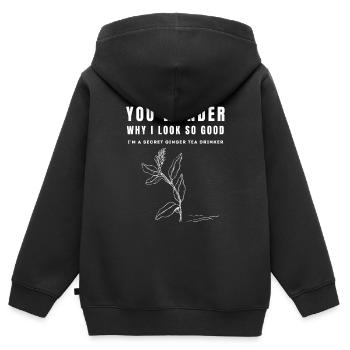 JE SUIS UN BUVEUR SECRET DE THÉ AU GINGEMBRE Ingwertee Ingwer - Sweat Premium à capuche zippé enfant bio - noir - Dos - AI Model Kid Male (0cm)