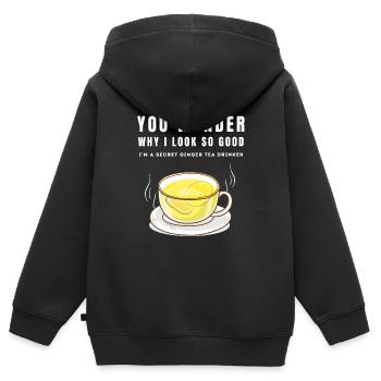 JE SUIS UN BUVEUR SECRET DE THÉ AU GINGEMBRE Ingwertee Ingwer - Sweat Premium à capuche zippé enfant bio - noir - Dos - AI Model Kid Male (0cm)