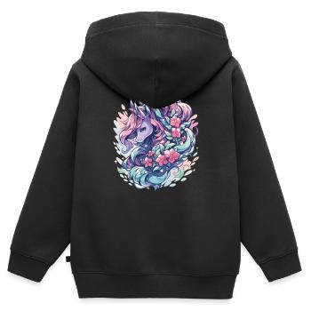 Licornes Licornes Licorne fête Licornes - Sweat Premium à capuche zippé enfant bio - noir - Dos - AI Model Kid Male (0cm)