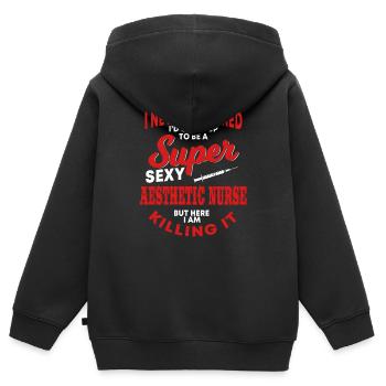 Drôle d’esthétique infirmière cosmétique - Sweat Premium à capuche zippé enfant bio - noir - Dos - AI Model Kid Male (0cm)