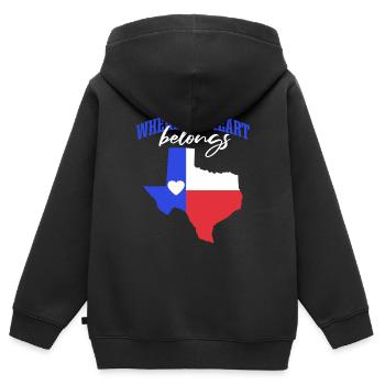 Wo mein Herz hingehört: Texas - Kinder Premium Organic Zip Hoodie - Schwarz - Hinten - AI Model Kid Male (0cm)
