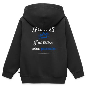 je peux pas j ai bêtise avec parrain - Sweat Premium à capuche zippé enfant bio - noir - Dos - AI Model Kid Male (0cm)