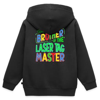 Bro Brother Of the Laser Tag Birthday Boy Master - Sweat Premium à capuche zippé enfant bio - noir - Dos - AI Model Kid Male (0cm)