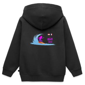 2024 Surf Tahiti Frauen - Kinder Premium Organic Zip Hoodie - Schwarz - Hinten - AI Model Kid Male (0cm)