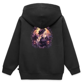 Sorcière Helloween Sorcières Tenue Sorcières Sorcières - Sweat Premium à capuche zippé enfant bio - noir - Dos - AI Model Kid Male (0cm)