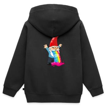 Drôle de nain Vomit Rainbow Gnome Humour - Sweat Premium à capuche zippé enfant bio - noir - Dos - AI Model Kid Male (0cm)