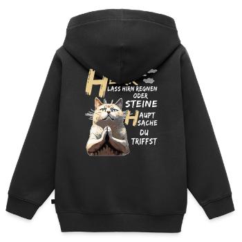 KATZE BETET HERR LASS HIRN REGNEN ODER STEINE - Kinder Premium Organic Zip Hoodie - Schwarz - Hinten - AI Model Kid Male (0cm)